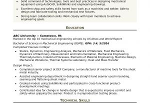 Sample Resume Of A Mechanical Engineer Sample Resume for An Entry Level Mechanical Engineer