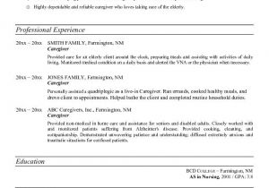 Sample Resume Of Caregiver for Elderly Caregivers Resume Free Excel Templates