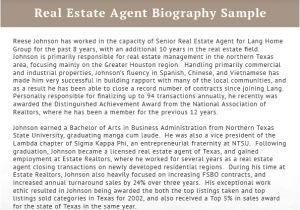 Sample Resume Real Estate Bio Examples Real Estate Agent Biography