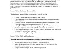 Sample Resume with Job Description Resume Writer Job Description