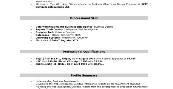 Sample Resume with Sap Experience Sap Bi Resume 5 Years Experience Sidemcicek Com