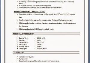 Sample Resume with Sap Experience Sap Sd Resume format