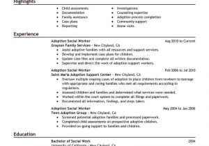 Sample social Work Resume Best Adoptions social Worker Resume Example Livecareer