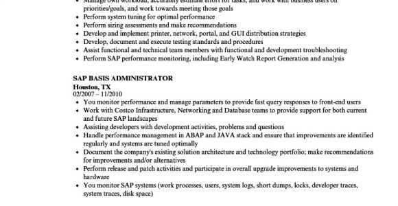 Sap Basis Administrator Resume Sample Sap Basis Administrator Resume Samples Velvet Jobs