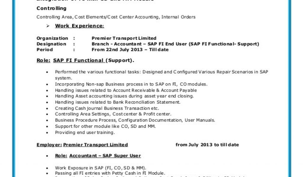 sap end user resume format