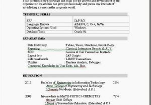 Sap Resume Samples for Freshers Resume Templates