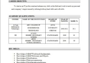 Sap Resume Samples for Freshers Sample Sap Abap Fresher Cv format