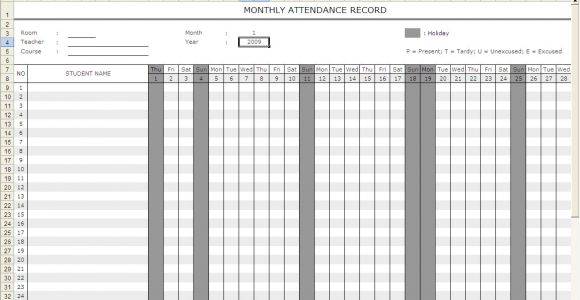 School Register Template Spreadsheet 5 attendance Register Templates Excel Xlts
