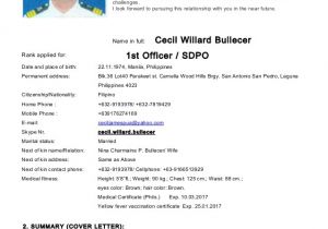Seafarer Resume Sample Sdpo Cecil Bullecer Cv Sept 2015