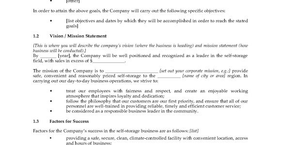 Self Storage Business Plan Template Self Storage Business Plan Legal forms and Business