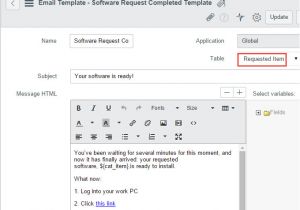 Servicenow Email Template Self Service software Deployment Servicenow and System