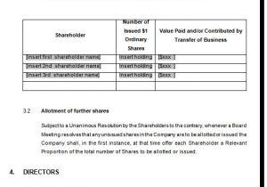 Shareholder Contract Template Shareholders Agreement Template