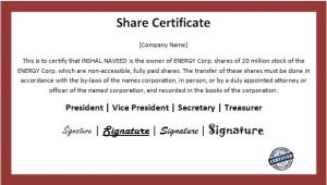 Shareholding Certificate Template Business Shareholder Registers Certificate Template Word