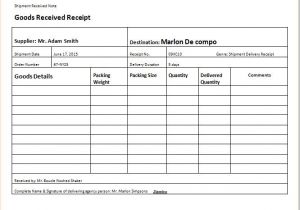 Shipping Receipt Template Shipment Delivery Receipt Templates for Ms Excel Receipt
