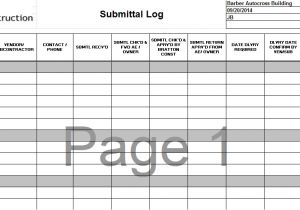 Shop Drawing Log Template Warranty and Submittal Logs Cit Project