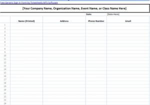 Sign In Sheet Template Name Phone Email Printable Sign In Sheet Templates