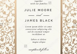 Simple Invitation Card for Debut Vintage Wedding Invitation Template with Golden Floral Backg