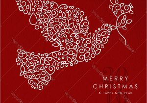 Simple New Year Card Design Merry Christmas Happy New Year Outline Dove Deco
