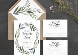Simple Quotes for A Wedding Card Greenery Wedding Invitation Green Leaves Olive Leaves Sprigs