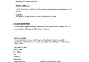 Simple Resume format Download In Ms Word for Fresher Simple Resume format for Freshers Wikirian Com