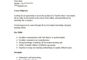Simple Resume format for Fresher Teachers Career Objective for Resume for Fresher Teacher Job