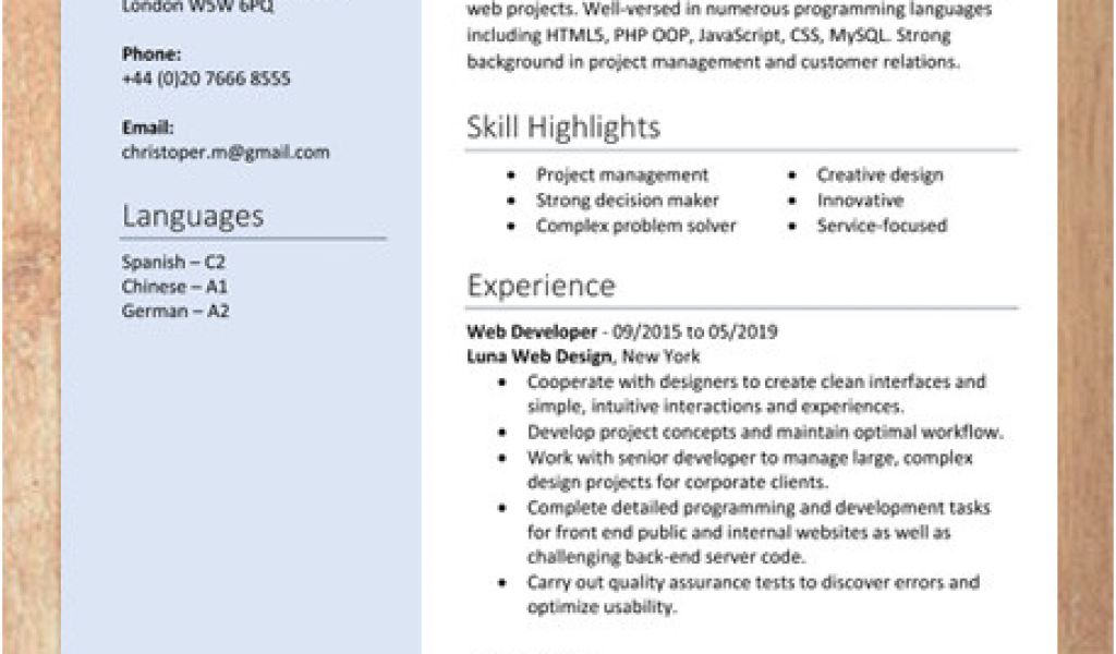 resume format m.s. word file