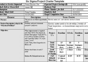 Six Sigma Black Belt Project Template Project Charter