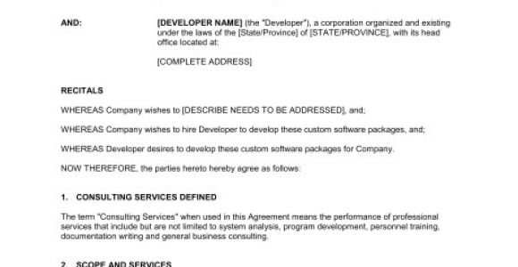 Software Consulting Contract Template software Development and Consulting Services Agreement