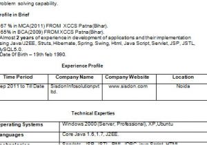 Software Engineer Resume 2 Years Experience Java J2ee 2 Years Experience Resume