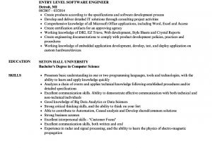 Software Engineer Resume Bullet Points Entry Level software Engineer Job software