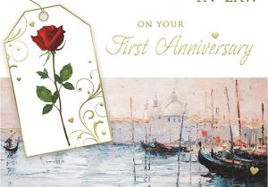 Son and Daughter In Law Anniversary Card Uk Congratulations son Daughter In Law On Your First Anniversary 1st Venice Scene Design Greeting Card