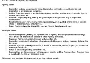 Staffing Agency Contract Template Employment Agency Agreement Sample