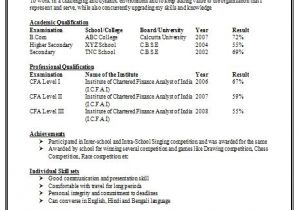 Standard Fresher Resume format Awesome One Page Resume Sample for Freshers Resume