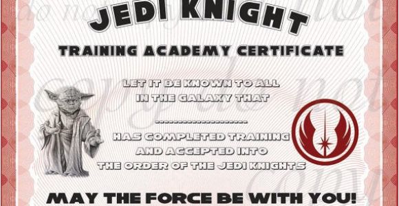 Star Wars Jedi Certificate Template Free Instant Dl Jedi Knight Certificate Star Wars Birthday Party