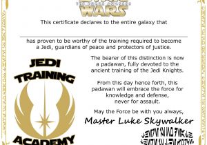 Star Wars Jedi Certificate Template Free Star Wars Jedi Knight Training Academy Certificate