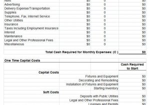 Start Up Capital Template Business Start Up Cost Template 5 Free Word Excel