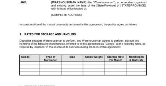 Storage Contract Template Contract for the Storage Of Goods Template Word Pdf