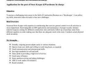 Store Keeper Resume In Word format Cv for Store Keeper
