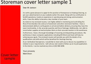 Storeperson Cover Letter Storeman Cover Letter