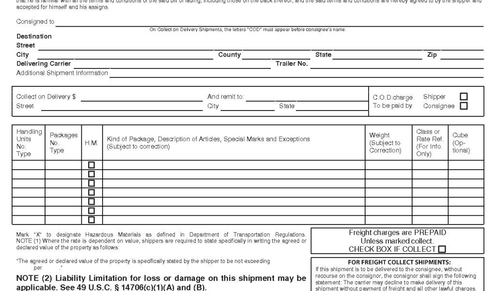 Straight Bill Of Lading Short form Template Free 3 Straight Bill Of ...