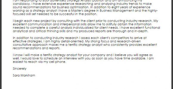 Strategy Analyst Cover Letter Strategy Analyst Cover Letter Sample Cover Letter