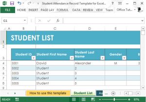 Student Information System Template Student attendance Record Template for Excel