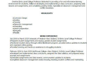 Student Resume Highlights 1 Entry Level College Professor Resume Templates Try