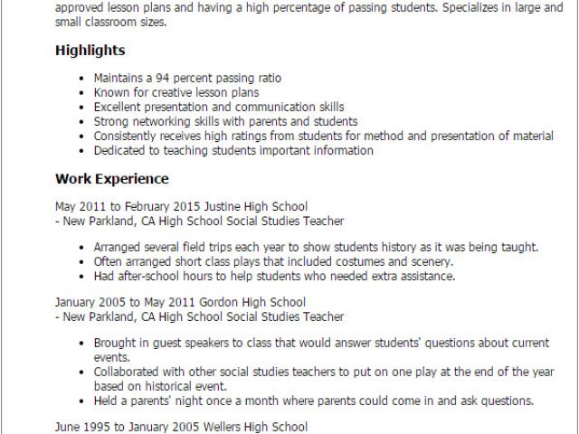 lesson plan high school resume