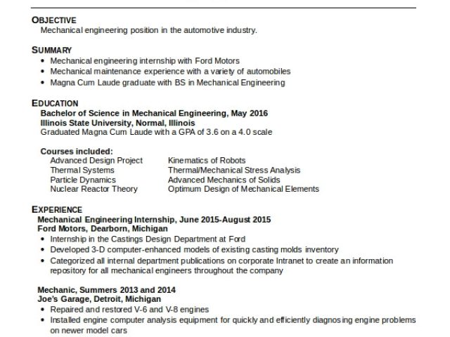 Student Resume Mechanical Engineering 10 Mechanical Engineering Resume ...