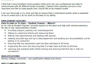Student Resume Uk Student Trainee Cv Example Icover org Uk