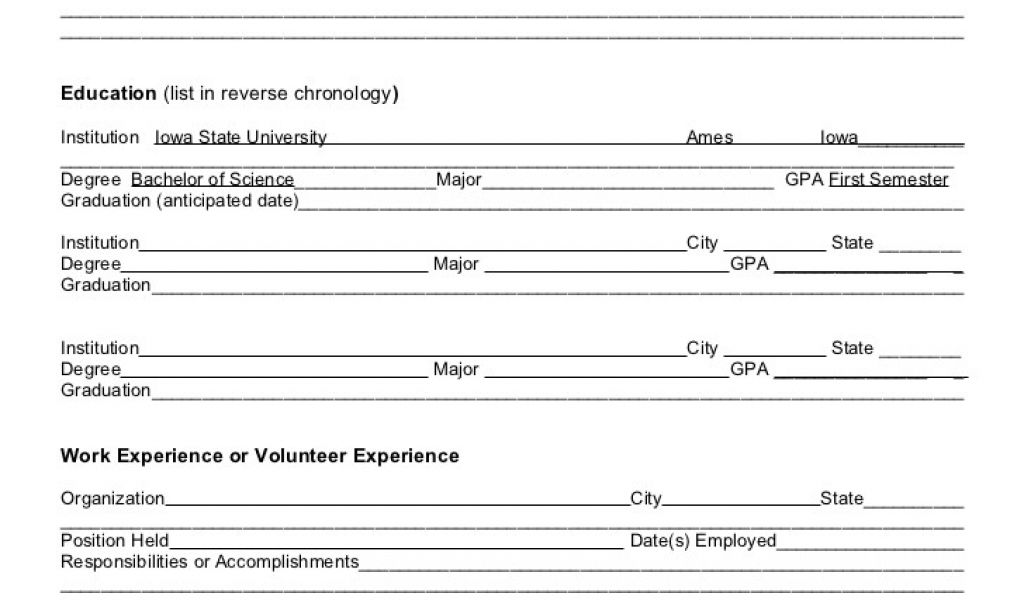 student resume worksheet