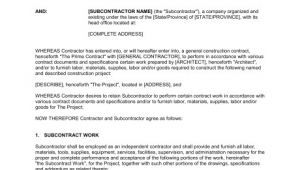 Sub Contractor Contract Template Subcontractor Agreement Template Sample form Biztree Com