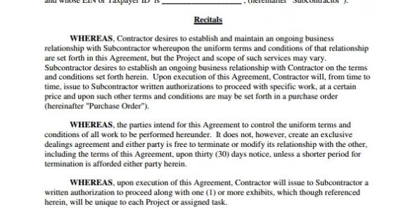 Subcontracting Contract Template Sample Subcontractor Agreement 17 Free Documents