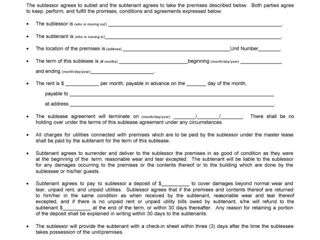 Subletting Contract Template 40 Professional Sublease Agreement